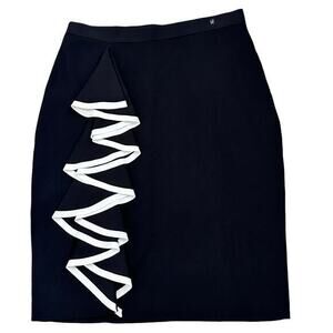 Carolina‎ Herrera M black knit ruffle knee length pencil skirt